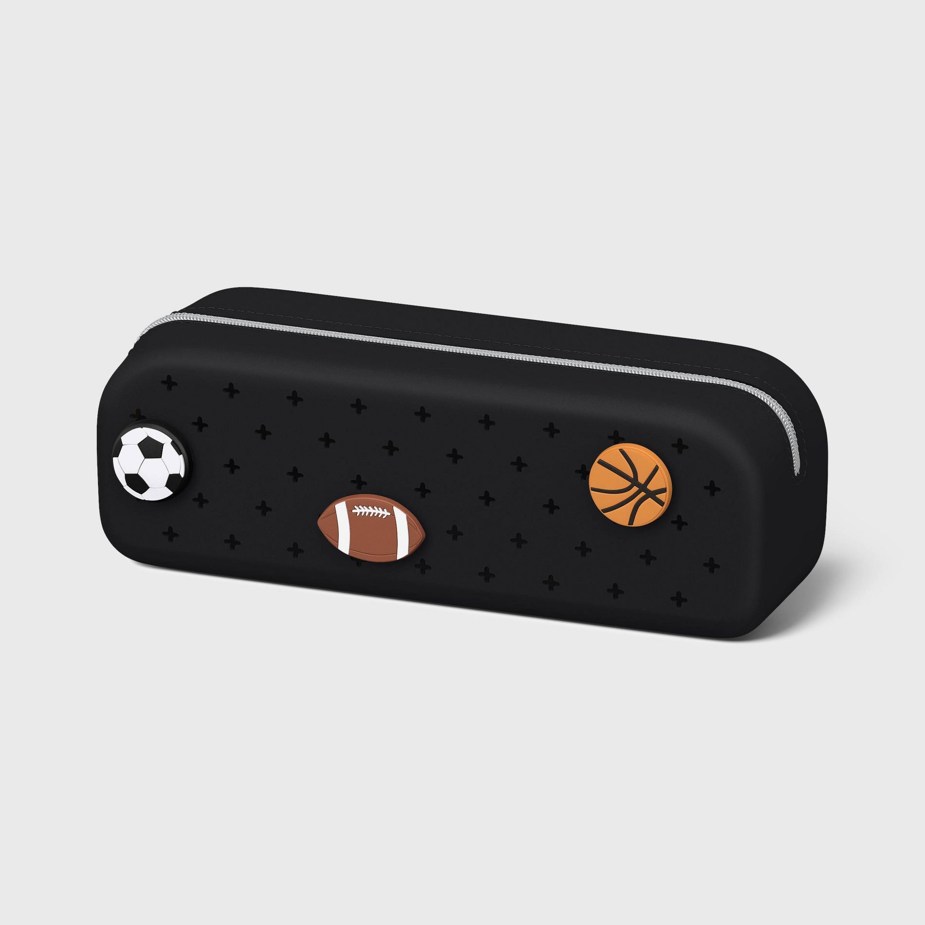 Single Zip Silicone Pencil Pouch Black with Sports Charms - up&up™