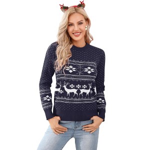 Clearlove Family Matching Christmas Sweater Reindeer Snowflakes Knitted Ugly Crew Neck Pullover for Women - 1 of 4