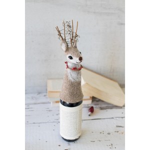 Kalalou Felt Deer Christmas Wine Topper – Handmade Holiday Bottle Decoration (Set of 6) - 1 of 3