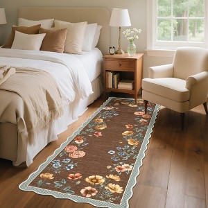 Floral Rugs for Living Room Bedroom Soft Washable Rug Scalloped Edge Plaid Pattern Area Rug Non-Slip Low Pile Rug - 1 of 4