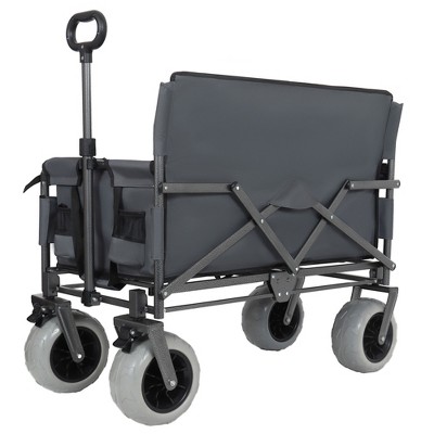 NAYSAYE Wagons 3-in-1 Folding Utility Cart with Bench Seat and All Terrain Wheels for Outdoor Use, Gray, 40.94"*25.2"*44.29"