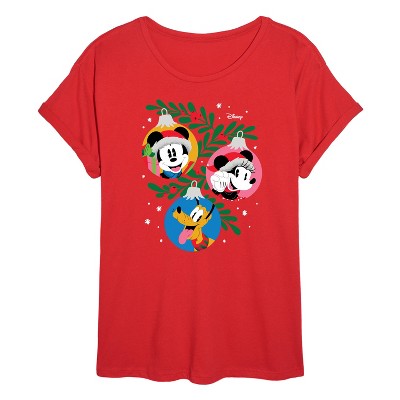 Women's - Disney - Mickey Minnie Pluto Ornaments Oversized Graphic T-Shirt