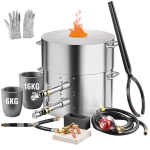 VEVOR Propane Melting Furnace Kit, 16KG/35lbs Gas Metal Melting Furnace Kit, Dual Burner Foundry Home Kiln with Crucibles and Tongs, Silver - 1 of 4