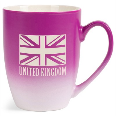 Elanze Designs United Kingdom Flag 12 Ounce Ceramic Laser-Etched Engraved Drinkware Mug, Fuchsia and White Ombre
