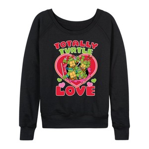 Women's - Teenage Mutant Ninja Turtles - Totally Turtle Love Lightweight French Terry Wide Neck Long Sleeve Shirt - 1 of 4