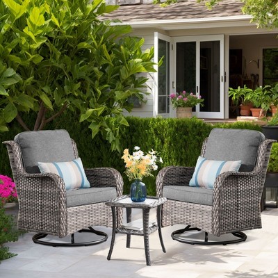 XIZZI Wicker Patio Furniture Set with 3-Seat Sofa, Swivel Rocking Armchairs & Ottomans & Side Table, Modular Sectional Outdoor Conversation Sofa Set