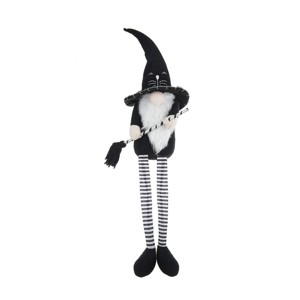 FURNIinspire Decorative Objects Fabric Sitting Black Gnome With Broomstick Long Legs, Holiday Decor, Fairy Tale Style Doll, Black, 4"*4.3"*26.8" - 1 of 4