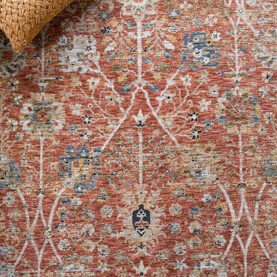 Rust and Blue Hand-Knotted Synthetic Area Rug 5' x 8'