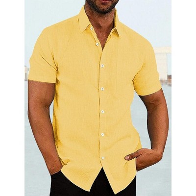 COOFANDY Men's Casual Button Down Shirts Short Sleeve Linen Shirts Summer Beach Dress Shirt