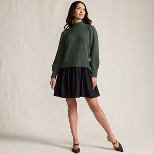 Lands' End Women's Fuzzy Lantern Sleeve Mock Neck Mini Twofer Dress - 1 of 4