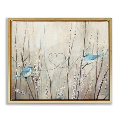 Stupell Industries Love Birds with Heart Shape Black Framed Floater Canvas Wall Art