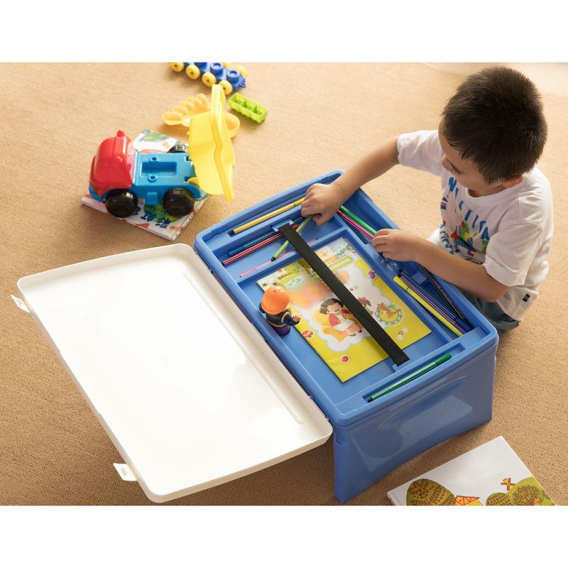 Basicwise Kids Portable Fold-able Plastic Lap Tray, Blue and White, 3 of 7