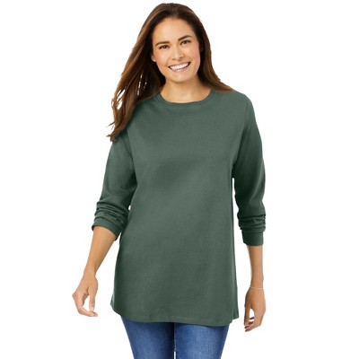 Woman Within Plus Size Perfect Long-Sleeve Crewneck Tee