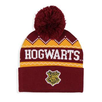 Harry Potter Adult Hogwarts School Crest Knit Cuff Pom Beanie Cap Multicoloured