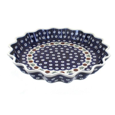 Blue Rose Polish Pottery Nature Scallop Quiche Dish