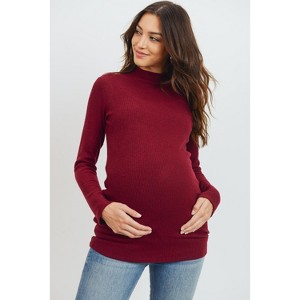 Hello Miz Women's Ribbed Long Sleeve Mock Neck Maternity Sweater Top - 1 of 4