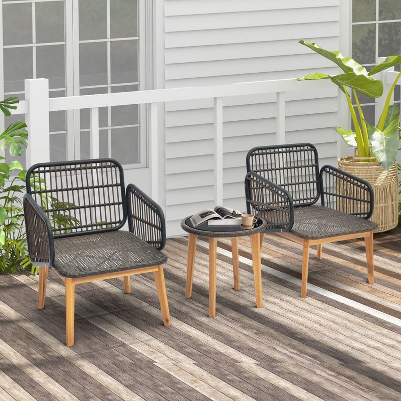 Costway 3 PCS Patio Furniture Set with Cushioned Chairs and Tempered Glass Side Table, 5 of 10