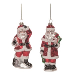 Transpac Glass Santa Glitter Ornament Set of 2 Christmas Home Decorations - 1 of 1