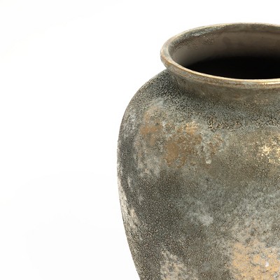 Rustic Gold and Brown Ceramic 13.6-Inch Tall Urn Vase