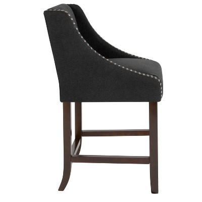 Charcoal Fabric and Wood Counter Height Stools with Nail Trim, Set of 2