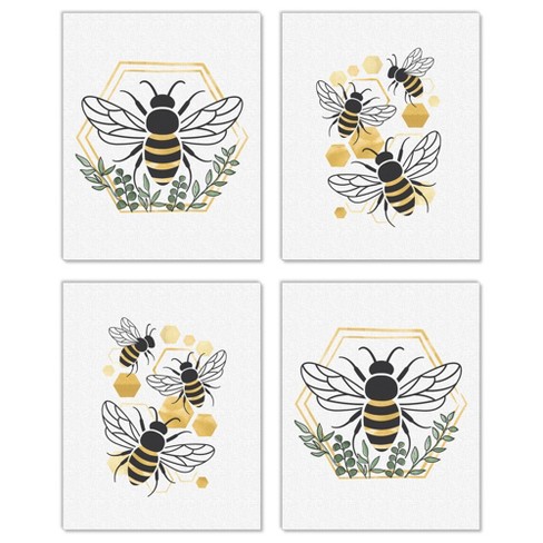 Big Dot of Happiness Little Bumblebee - Unframed Bee Decor Linen Paper Wall  Art - Set of 4 - Artisms - 8 x 10 inches