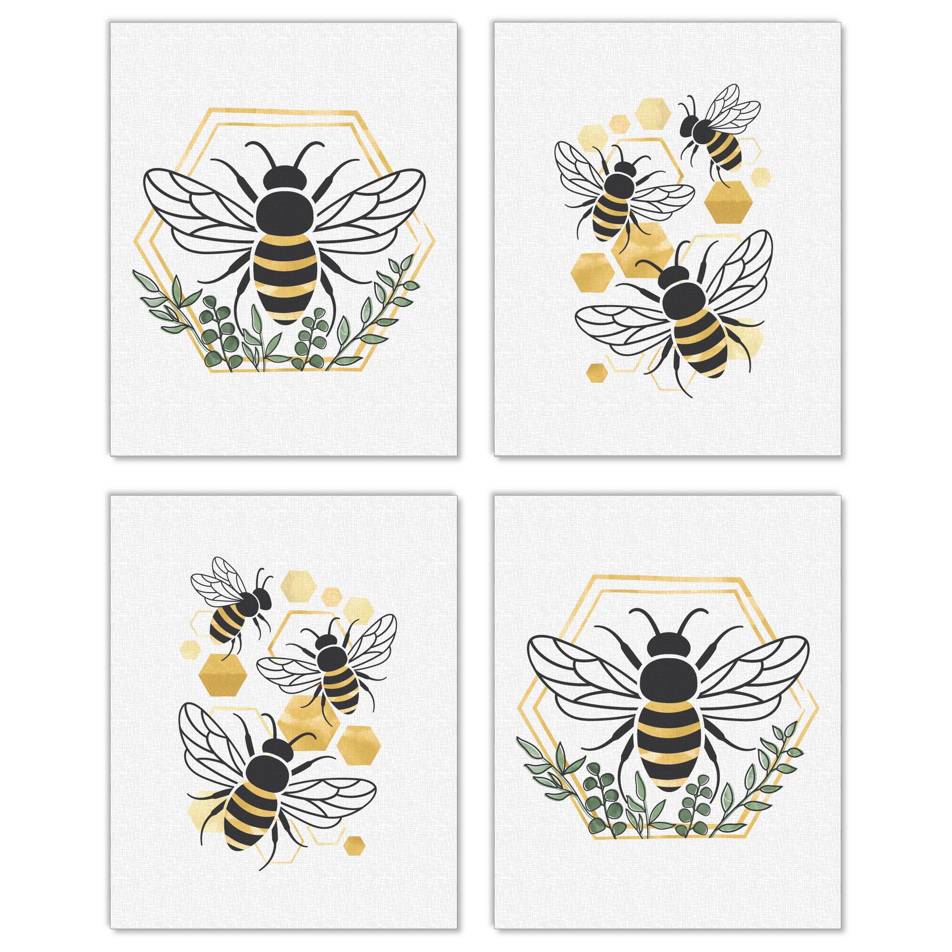 Big Dot of Happiness Little Bumblebee - Unframed Bee Decor Linen Paper Wall Art - Set of 4 - Artisms - 8 x 10 inches