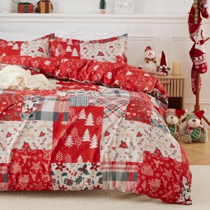Nasitip Christmas Duvet Cover, Reversible Printed Comforter Cover Set Christmas Holiday Decorative Bedding, Red Duvet + 2 Pillow Shams, Snowflake - 1 of 4