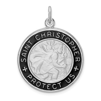 Black Bow Jewelry Sterling Silver Rhodium-Plated Enamel St. Christopher Pendant, 24mm