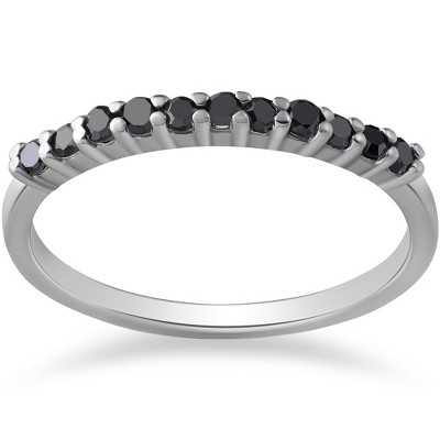 Pompeii3 14K White Gold 1/4ct Treated Black Diamond Wedding Anniversary Guard Ring