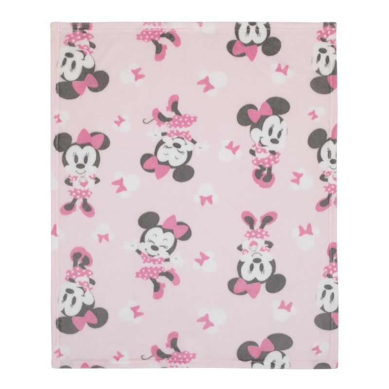 Disney Minnie Mouse Pastel Pink, White and Black Bows and Icons Super Soft Baby Blanket, 2 of 5
