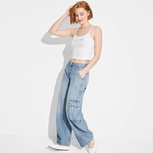 Women's Mid-Rise Wide Leg Cargo Baggy Jeans - Wild Fable™ - 1 of 3