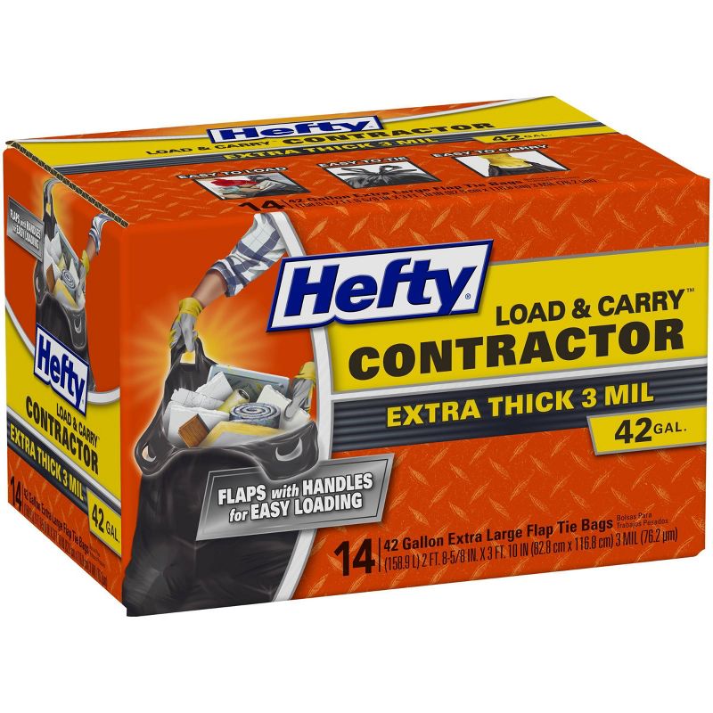Hefty Contractor Load & Carry Extra Large Flap Tie Trash Bags - 42 Gallon - 14ct, 4 of 5