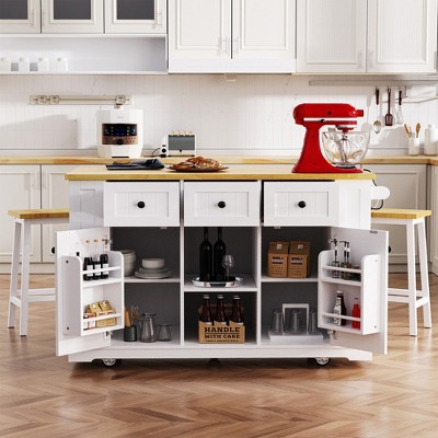 VYNXARIA K&K 53" Large Kitchen Island: Versatile Rolling Cart with Drop Leaf & Power Outlet