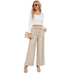 Wide Leg Pants for Women High Waisted Business Work Casual Adjustable Tie Knot Dress Pants - 1 of 4