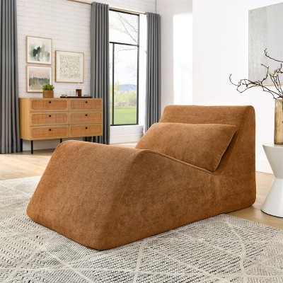 Gaming Lazy Poufs Sofa Chair,Modern Chenille Upholstered Lounge Pouf With Curved Backrest Bean Bag Sofa For Living Room Bedroom-Coolbibila