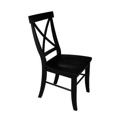 Elegant High-Back Cross Solid Parawood Side Chair in Black - Set of 2