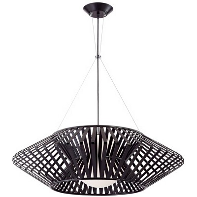 Possini Euro Design Black Large Pendant Light 31 1/2" Wide Mid Century Modern White Glass Fixture for Kitchen Island Dining Room