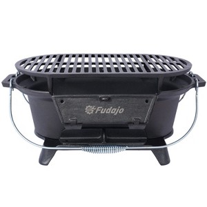 Oval/Rectanglar Cast Iron Outdoor Table Grill Charcoal Tabletop Griddle for Camping,Parties,Portable BBQ Enamel-Coated Skillet with Grab Handle - 1 of 4