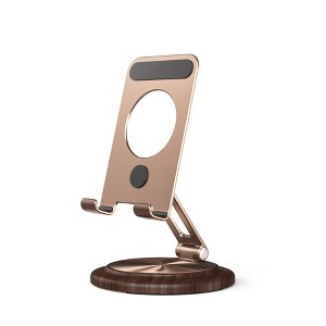 The Misty Moon's Rotatable and Foldable Walnut Wood Gold Desktop Phone Stand - 1 of 4