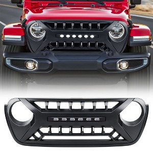 AMERICAN MODIFIED Armor Grille w/ LED Off-Road Lights and Camera Bracket Compatible with 2018-2023 Jeep Wrangler JL and Gladiator JT, Matte Black - 1 of 4