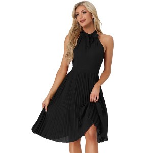 Allegra K Women's Summer Tie Halter Neck Sleeveless Cocktail Pleated Dress - 1 of 4
