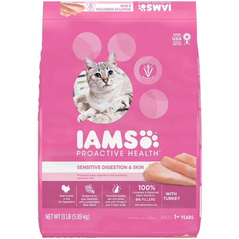 IAMS Proactive Health Sensitive Digestion & Skin with Turkey Adult Premium Dry Cat Food, 1 of 12