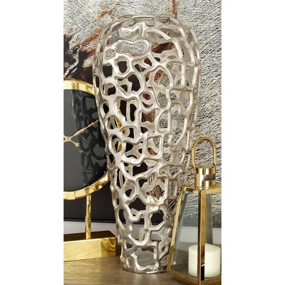 Silver Aluminum Hollow Pattern Decorative Vase