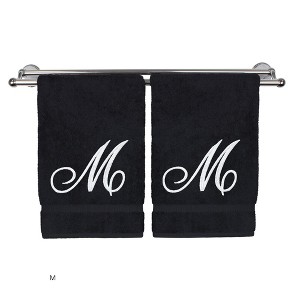 BC BARE COTTON Monogrammed Hand Towel, 100% Turkish Cotton - Set of 2 - Black - White Script - 1 of 4