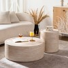 Modern Drum-Style Round Coffee Table with Marble Texture Pattern, No-Assembly Accent Table for Living Room or Apartment – The Pop Home - 2 of 4