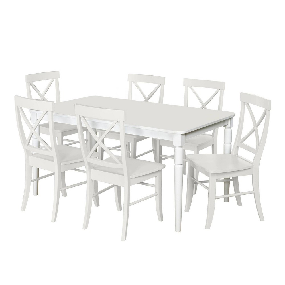 Photos - Dining Table Buylateral 7pc Albury Cross Back Dining Set White: Modern Rectangle Table, 6 Wood Chairs