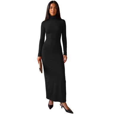 turtleneck maxi bodycon dress INSPIRE CHIC Women's Long Sleeve Slim Fit Elegant Basic Pencil Casual Party Club Large Black Quantity:4.5 Yards ssys dress email Nothing like the beauty Red Coast Plus Size