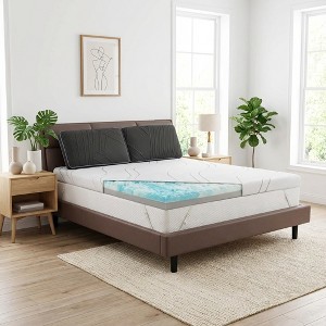 Dyonery 4 Inch Extra Firm Mattress Topper, 2-in-1 Cooling Gel Memory Foam Bed Pad for Back Pain, High Density Bamboo Charcoal Support, Non-Slip - 1 of 4