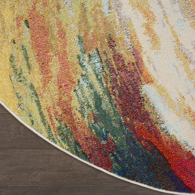 Celestial Waves Multicolor Abstract Round Rug, 7'10"