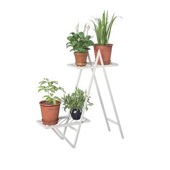 RealRooms Botanika Plant Stand with 2 Metal Shelves for Potted Flowers